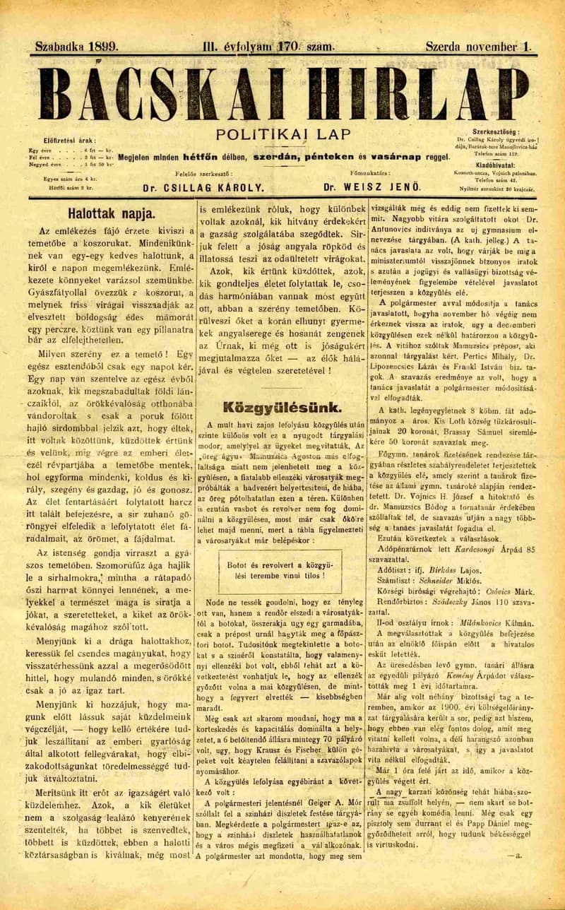 Bácskai Hirlap, 3. évf. 1899. november 1. 170. sz.