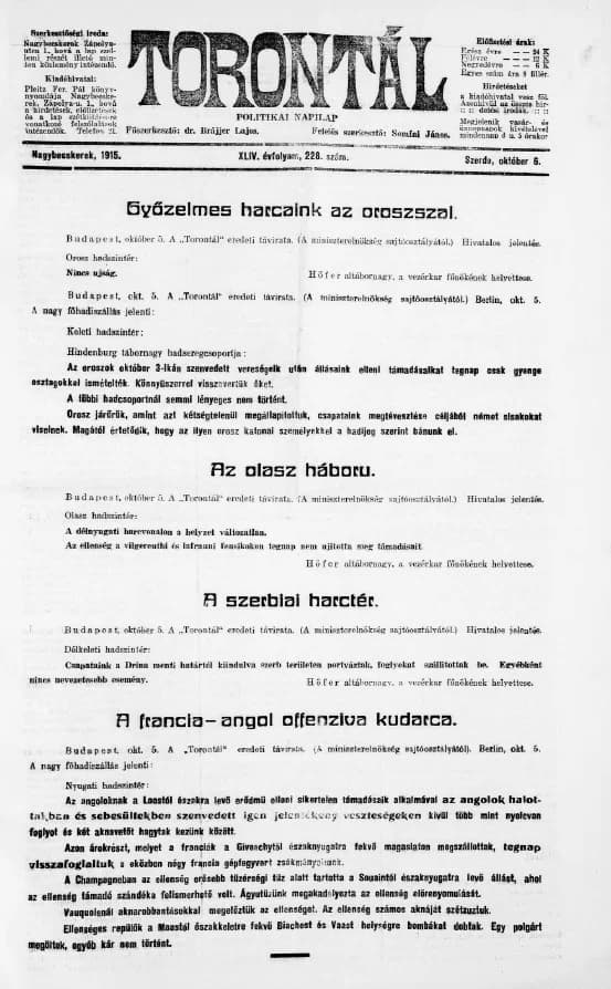 Torontál, 44. évf. 1915. október 6. 228. sz.