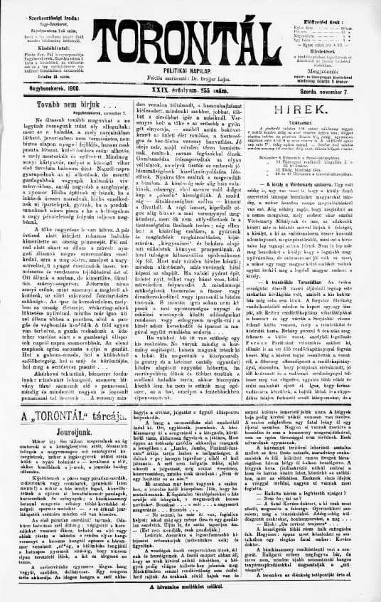 Torontál, 29. évf. 1900. november 7. 255. sz.