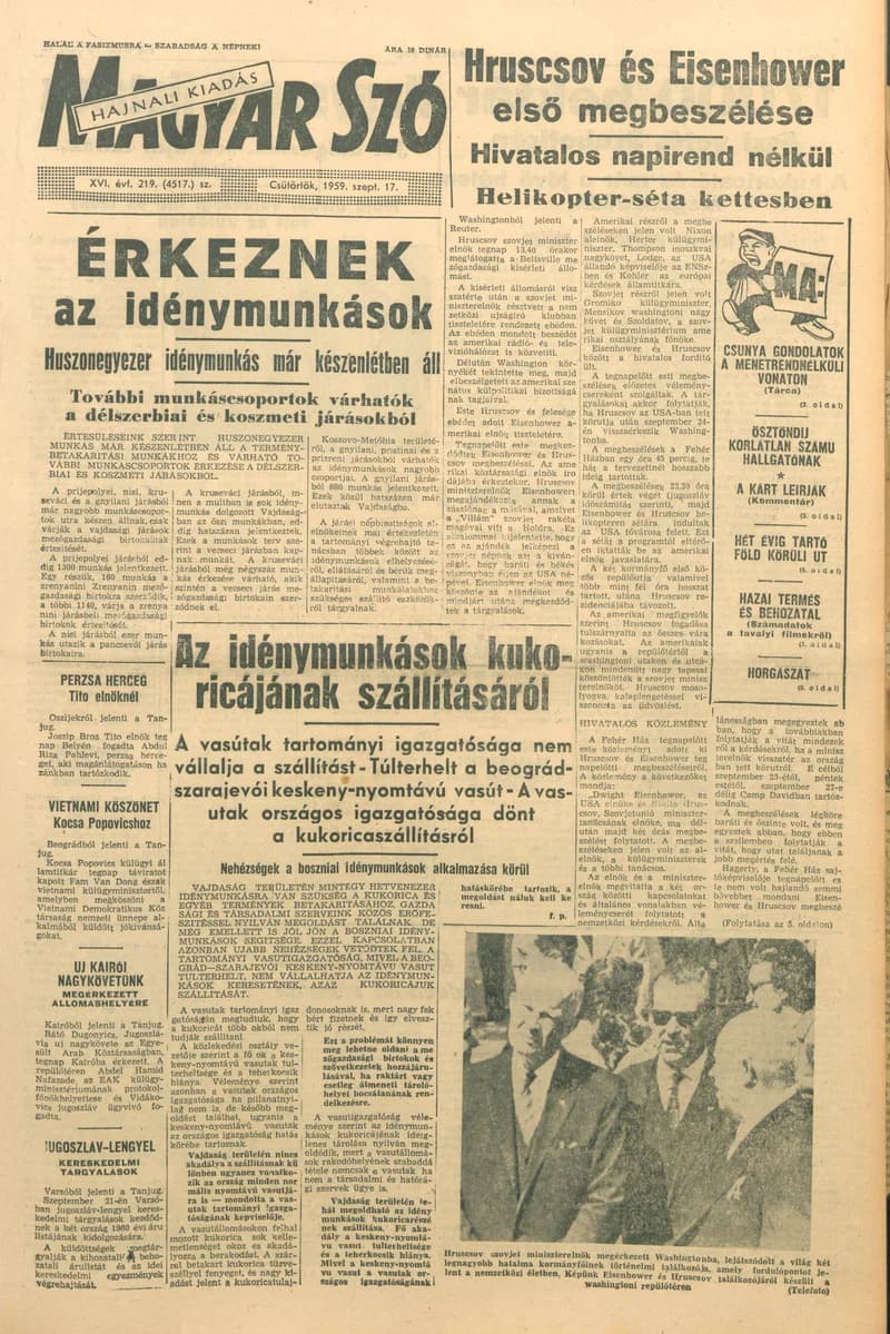 Magyar Szó, 16. évf. 1959. szeptember 17. 219. sz. 1–22. oldal