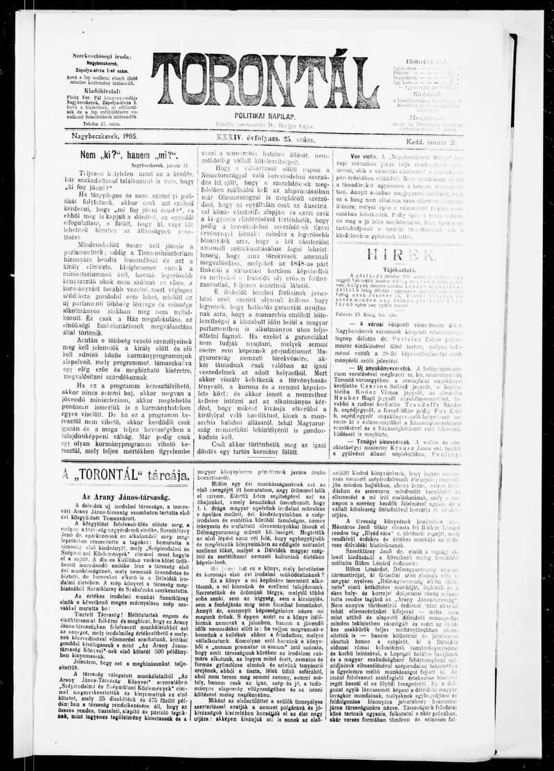 Torontál, 34. évf. 1905. január 31. 25. sz.