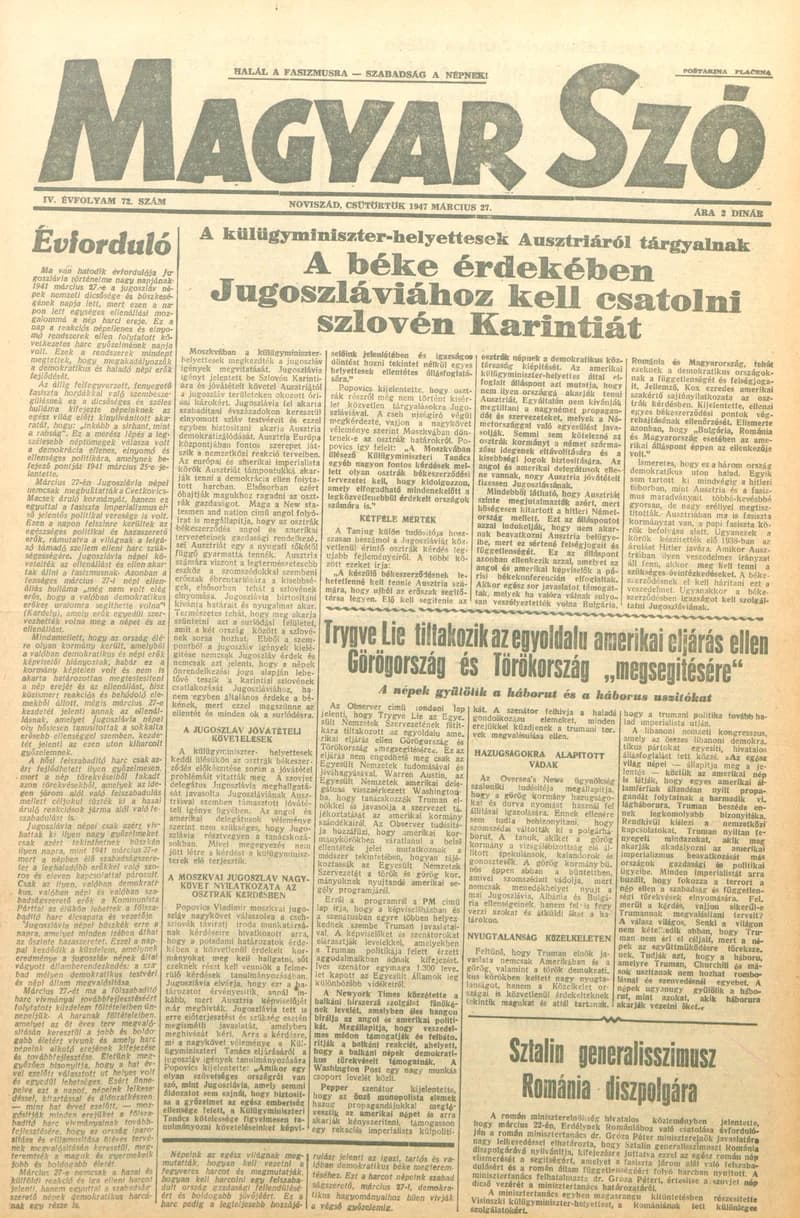 Magyar Szó, 4. évf. 1947. március 27. 72. sz. 1–8. oldal
