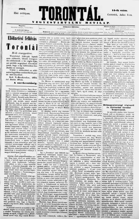 Torontál, 1. évf. 1872. július 4. 14. sz.
