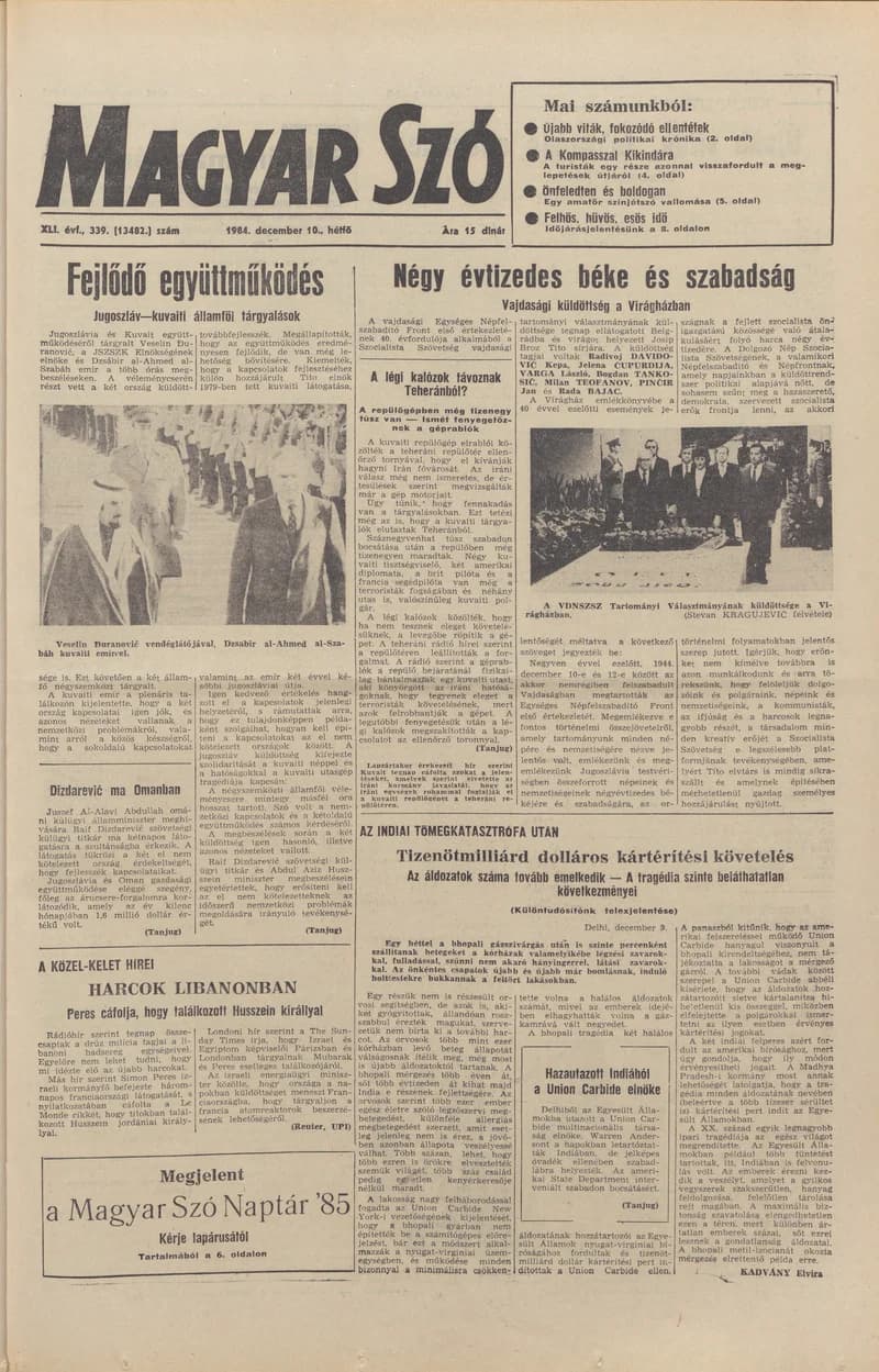 Magyar Szó, 41. évf. 1984. december 10. 339. sz. 1–8. oldal