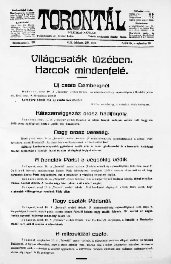 Torontál, 43. évf. 1914. szeptember 10. 204. sz.