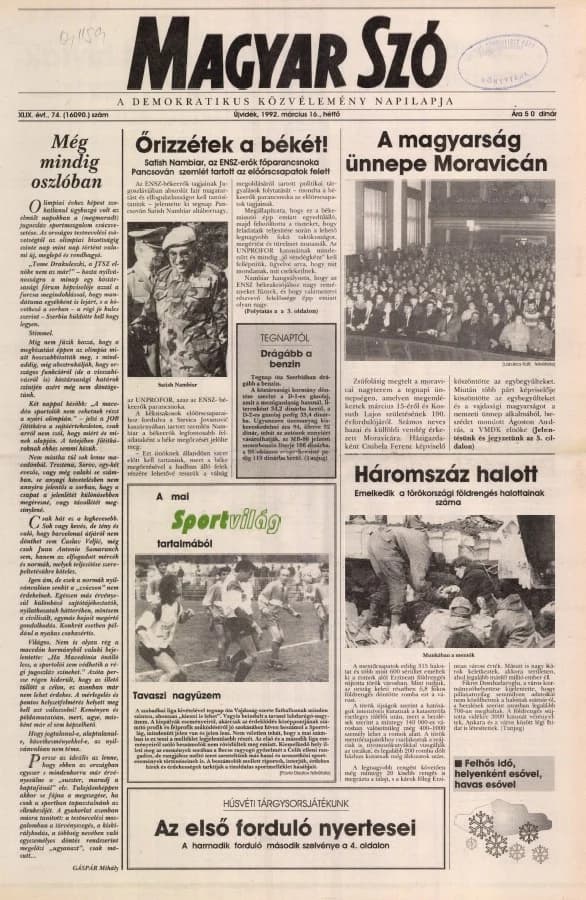 Magyar Szó, 49. évf. 1992. március 16. 74. sz. 1–20. oldal
