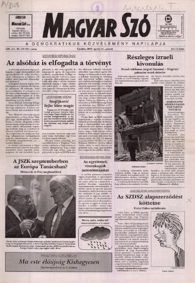 Magyar Szó, 59. évf. 2002. április 12. 85. sz. 1–16. oldal