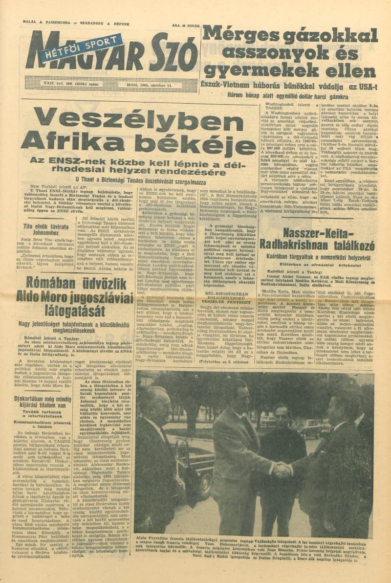 Magyar Szó, 22. évf. 1965. október 11. 280. sz. 1–16. oldal