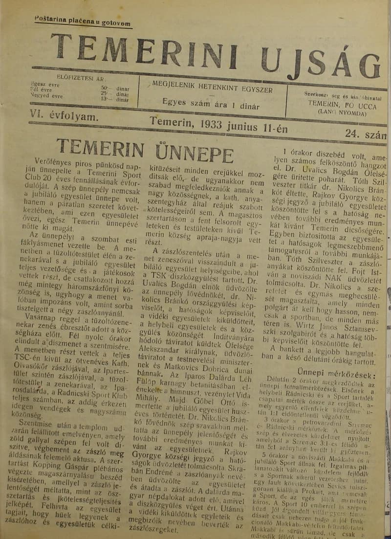 Temerini Újság 1928-1944, 6. évf. 1933. június 11. 24. sz.