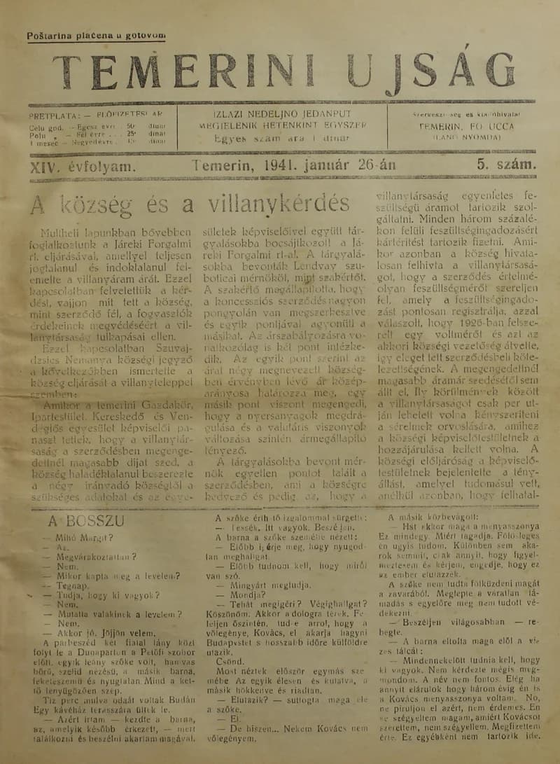 Temerini Újság 1928-1944, 14. évf. 1941. január 26. 5. sz.