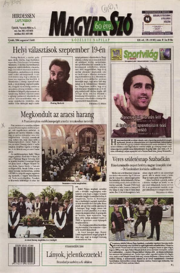Magyar Szó, 61. évf. 2004. augusztus 2. 179. sz. 1–12. oldal