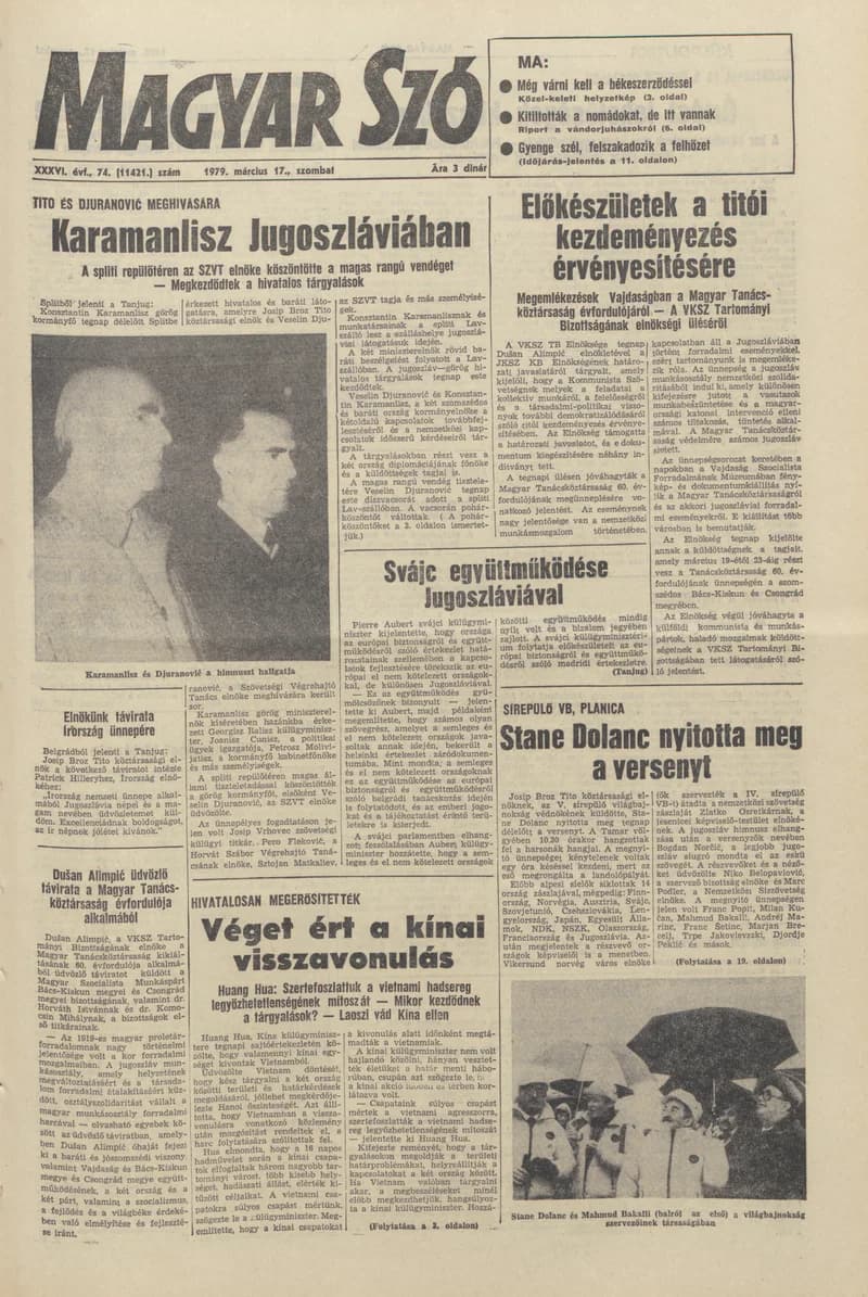 Magyar Szó, 36. évf. 1979. március 17. 74. sz. 1–20. oldal