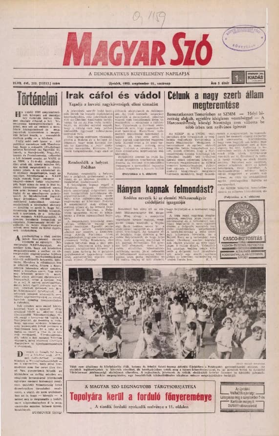 Magyar Szó, 47. évf. 1990. szeptember 16. 255. sz. 1–32. oldal