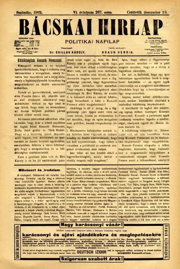 Bácskai Hirlap, 6. évf. 1902. december 18. 267. sz.