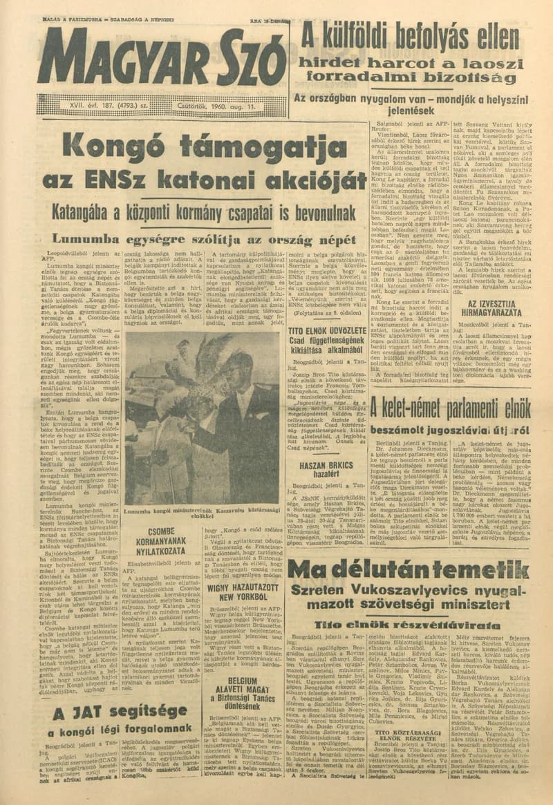 Magyar Szó, 17. évf. 1960. augusztus 11. 187. sz. 1–24. oldal