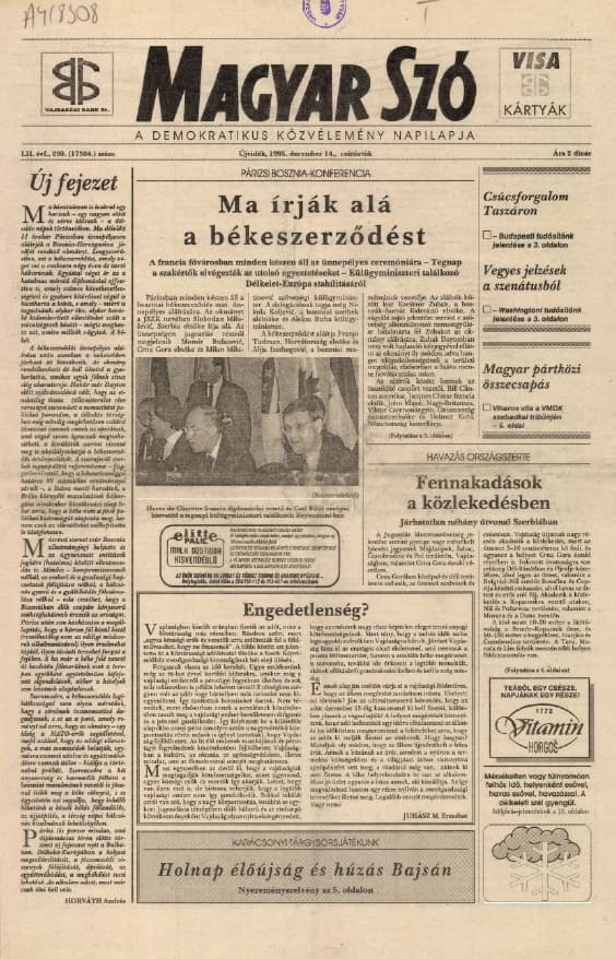 Magyar Szó, 52. évf. 1995. december 14. 290. sz. 1–16. oldal