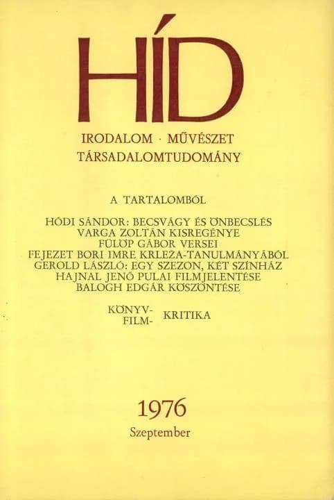 Híd, 40. évf. 1976. szeptember. 9. sz. 985–1120. oldal
