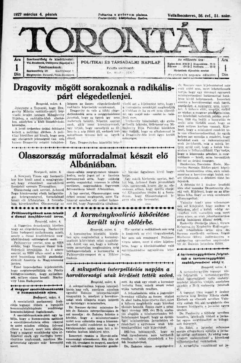 Torontál, 56. évf. 1927. március 4. 51. sz.