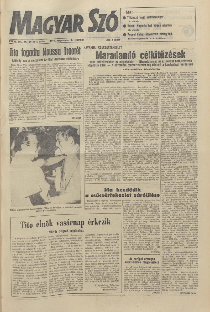 Magyar Szó, 36. évf. 1979. szeptember 8. 247. sz. 1–20. oldal