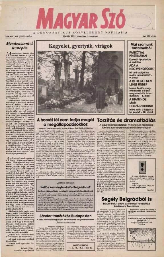 Magyar Szó, 49. évf. 1992. november 1. 301. sz. 1–24. oldal