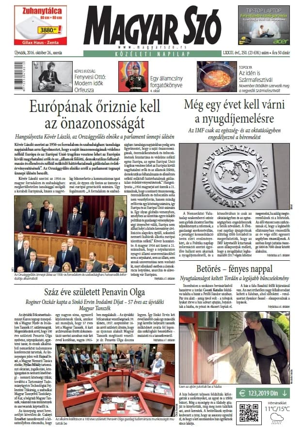 Magyar Szó, 73. évf. 2016. október 26. 250. sz. 1–16. oldal