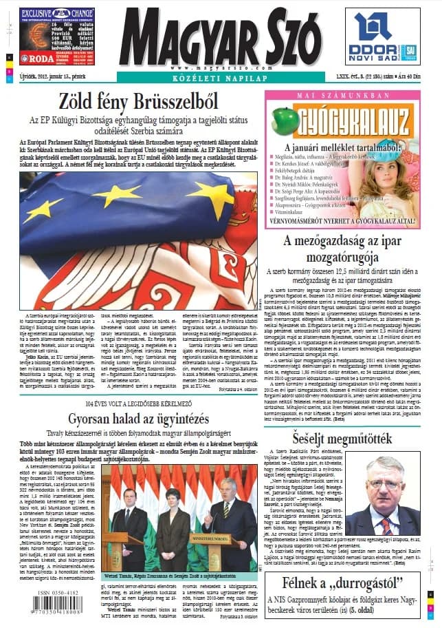 Magyar Szó, 69. évf. 2012. január 13. 8. sz. 1–20. oldal