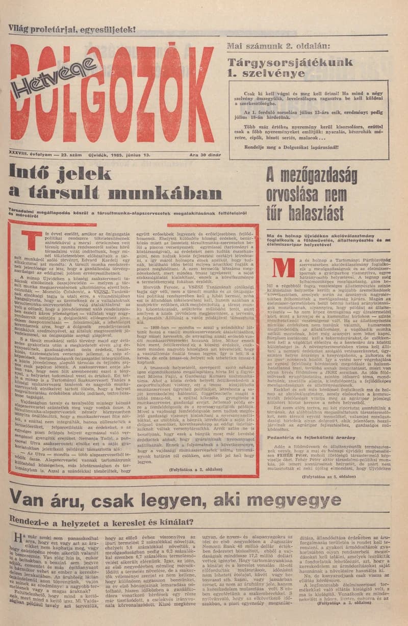 Dolgozók, 39. évf. 1985. június 13. 23. sz.