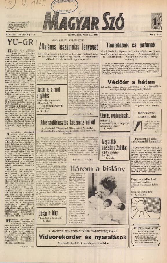 Magyar Szó, 47. évf. 1990. május 22. 138. sz. 1–24. oldal