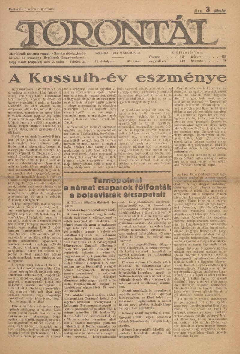 Torontál, 73. évf. 1944. március 15. 62. sz.