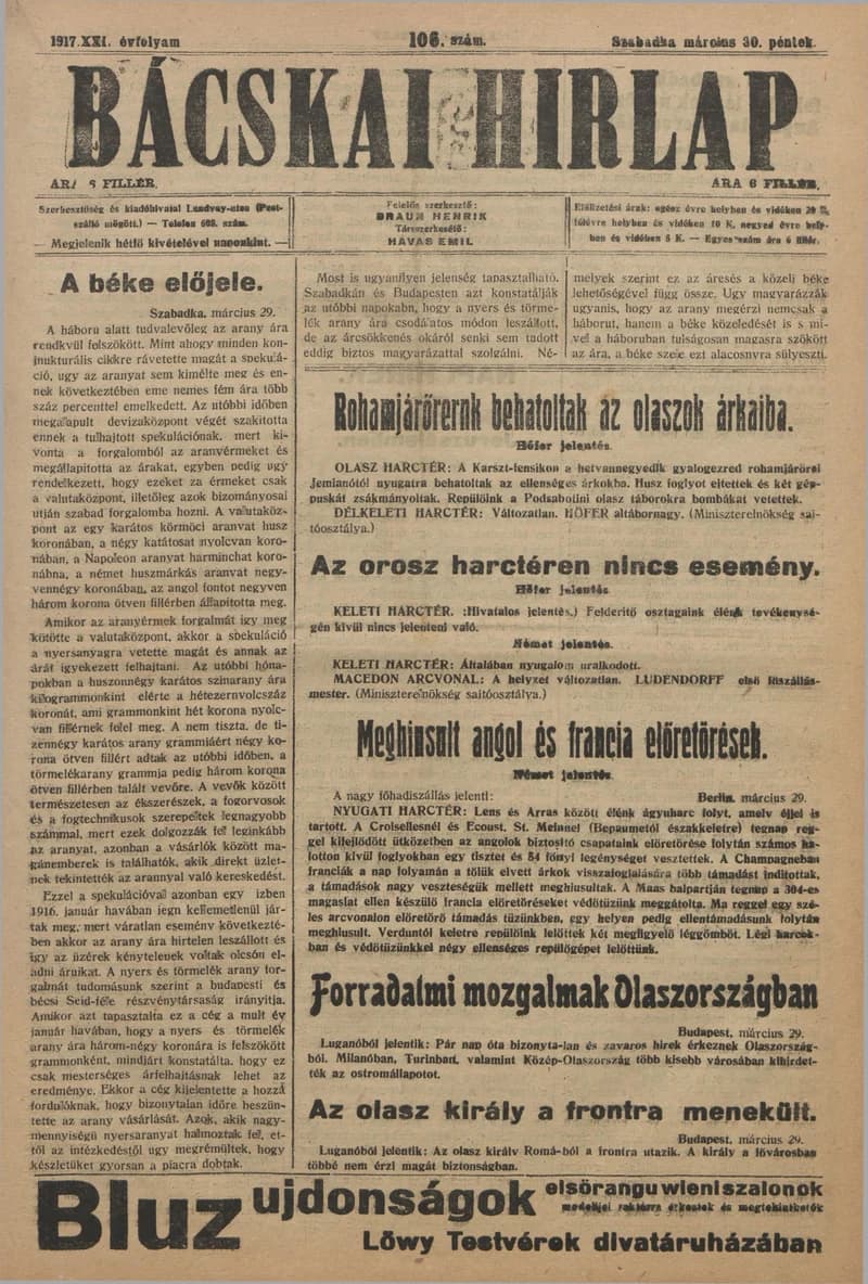 Bácskai Hirlap, 21. évf. 1917. március 30. 106. sz.