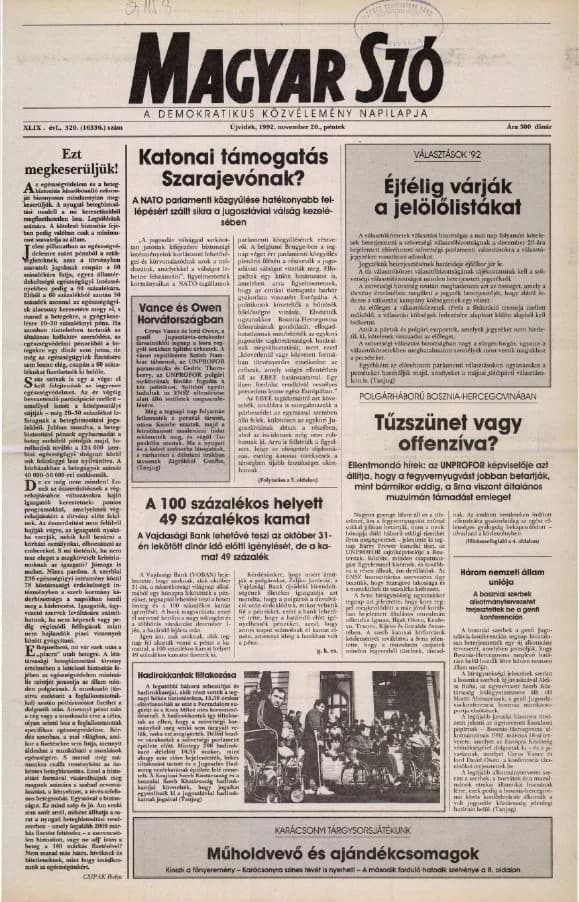 Magyar Szó, 49. évf. 1992. november 20. 320. sz. 1–16. oldal