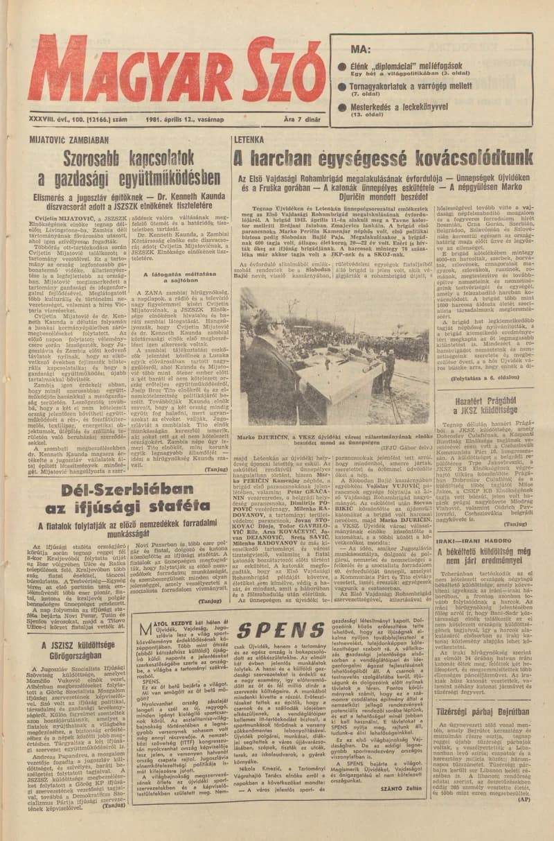 Magyar Szó, 38. évf. 1981. április 12. 100. sz.