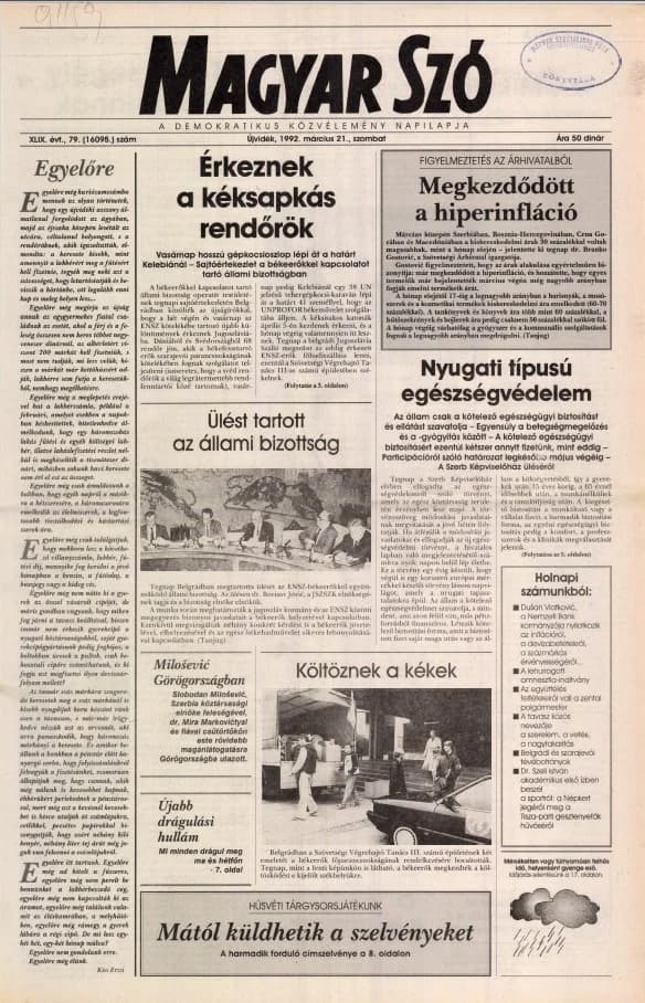 Magyar Szó, 49. évf. 1992. március 21. 79. sz. 1–20. oldal