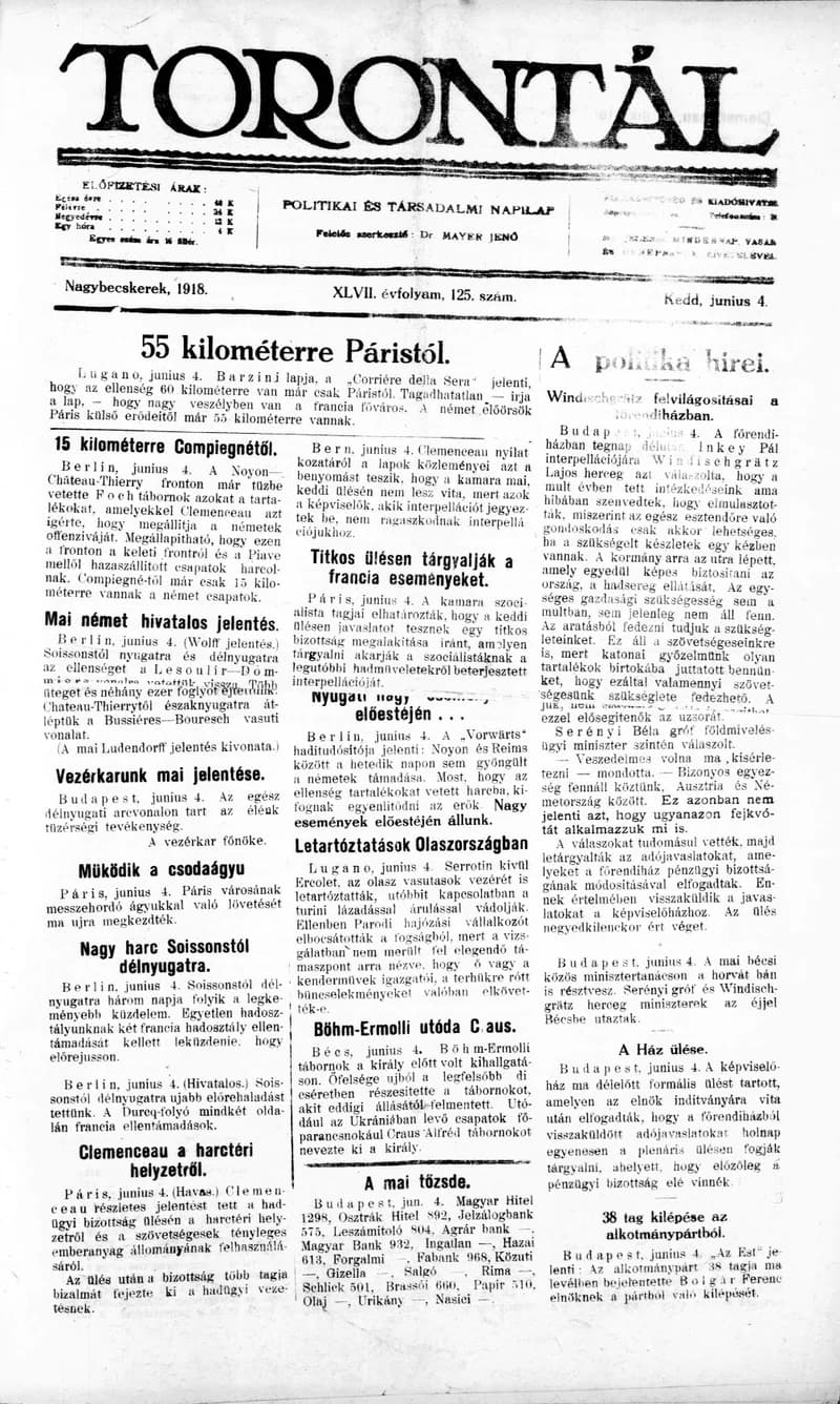 Torontál, 47. évf. 1918. június 4. 125. sz.