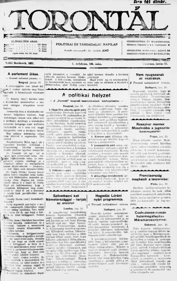 Torontál, 50. évf. 1921. június 12. 126. sz.