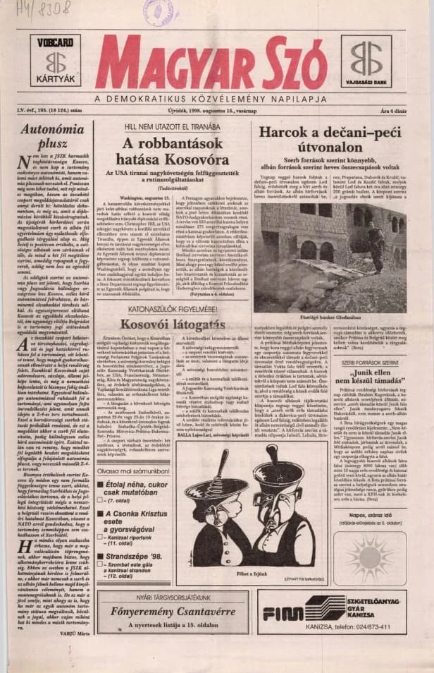 Magyar Szó, 55. évf. 1998. augusztus 16. 195. sz. 1–24. oldal