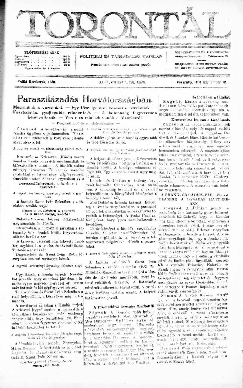 Torontál, 49. évf. 1920. szeptember 12. 200. sz.