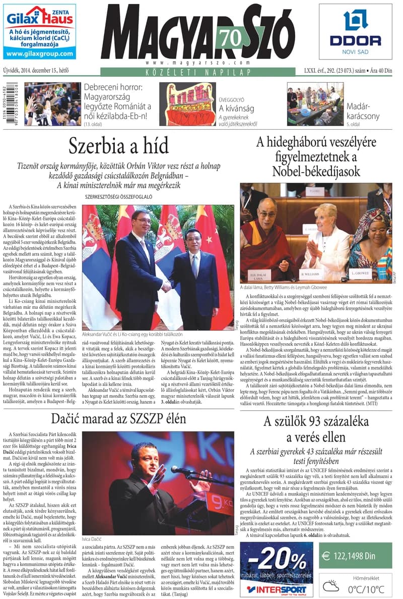 Magyar Szó, 71. évf. 2014. december 15. 292. sz. 1–20. oldal