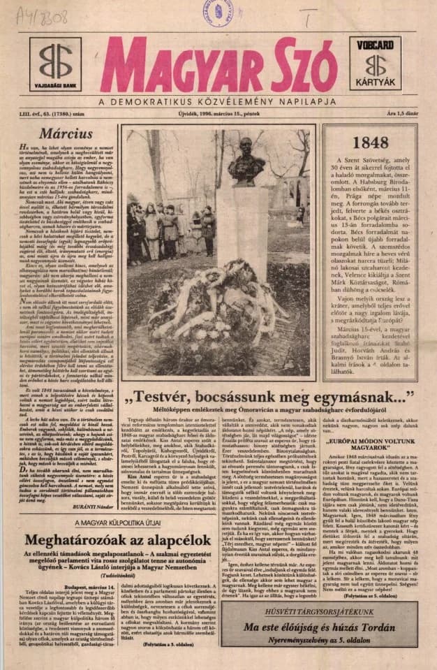 Magyar Szó, 53. évf. 1996. március 15. 63. sz. 1–16. oldal