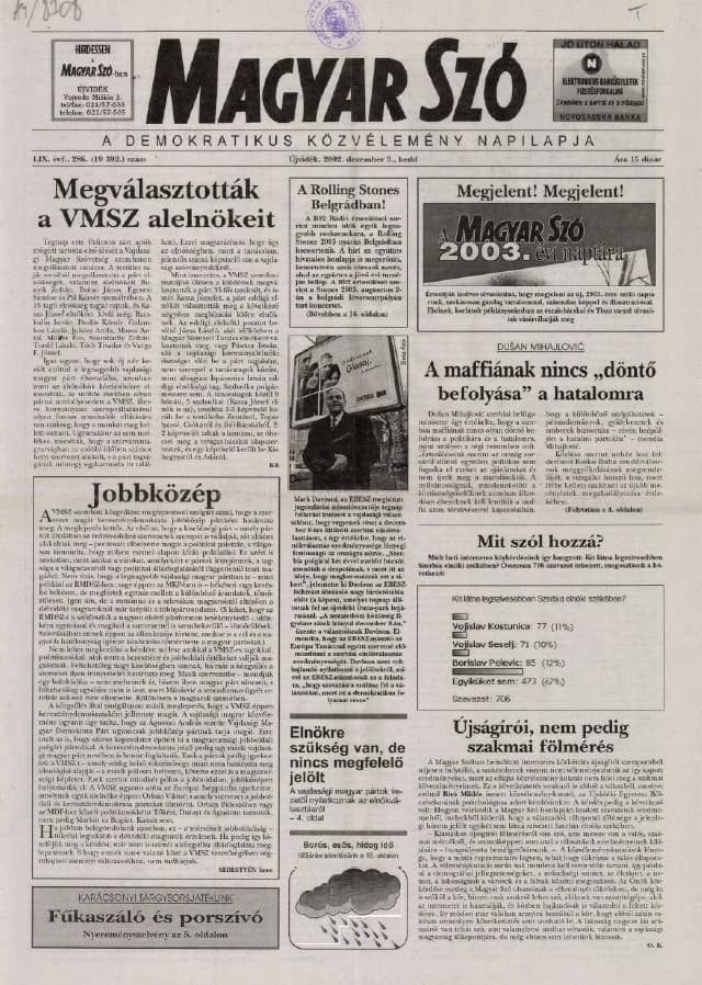 Magyar Szó, 59. évf. 2002. december 3. 286. sz. 1–16. oldal