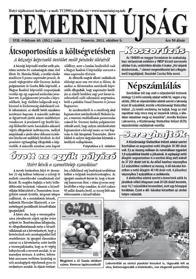Temerini Újság, 17. évf. 2011. október 6. 40. sz.
