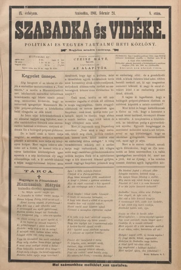 Szabadka és vidéke II, 9. évf. 1901. február 24. 8. sz.