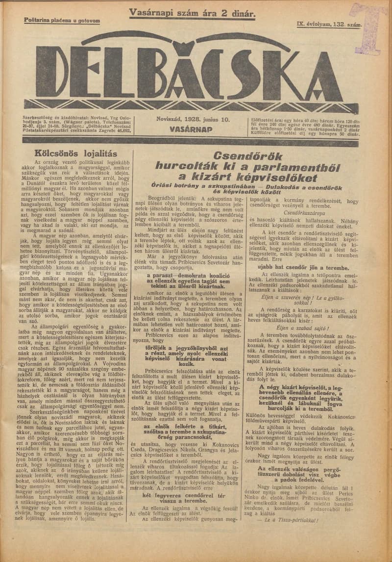 Délbácska, 9. évf. 1928. június 10. 132. sz.