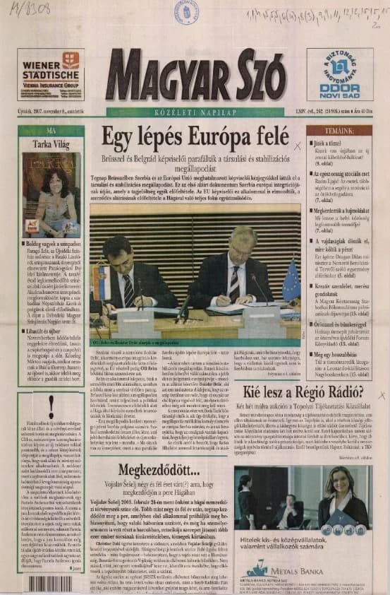 Magyar Szó, 64. évf. 2007. november 8. 262. sz. 1–20. oldal