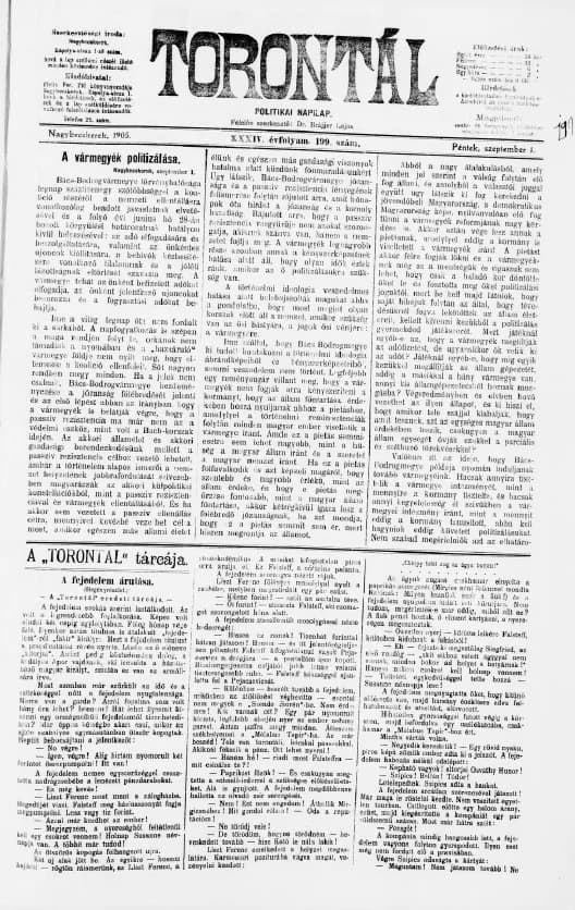 Torontál, 34. évf. 1905. szeptember 1. 199. sz.