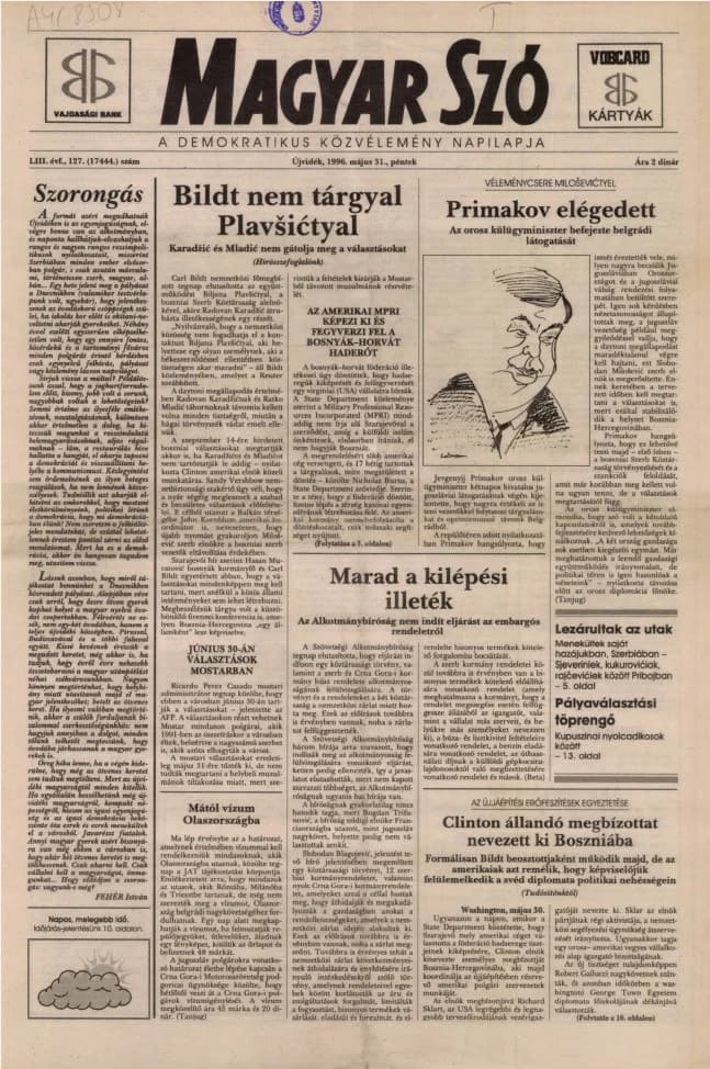 Magyar Szó, 53. évf. 1996. május 31. 127. sz. 1–16. oldal