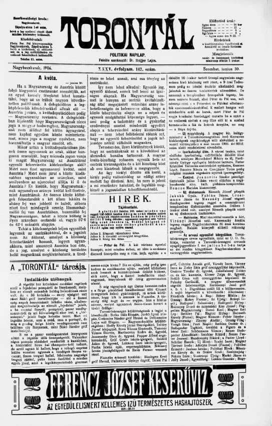 Torontál, 35. évf. 1906. június 30. 147. sz.