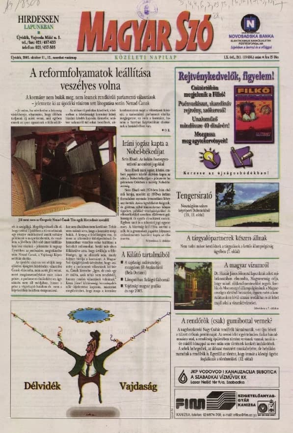 Magyar Szó, 60. évf. 2003. október 11. – 12. 241. sz. 1–36. oldal