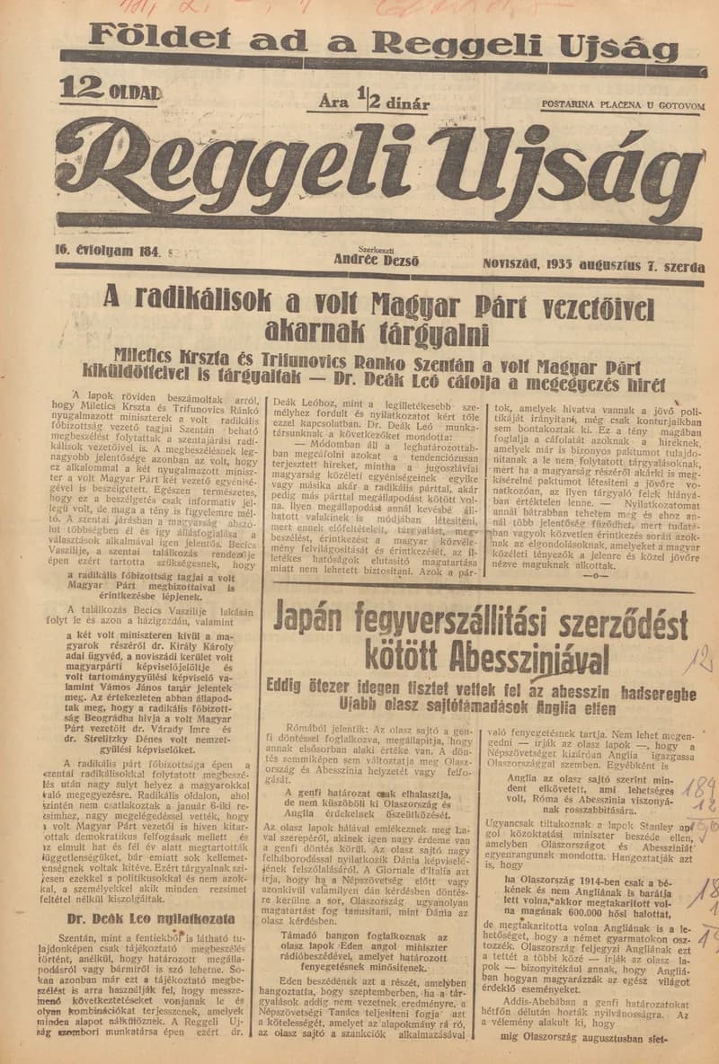 Reggeli Újság, 16. évf. 1935. augusztus 7. 184. sz.