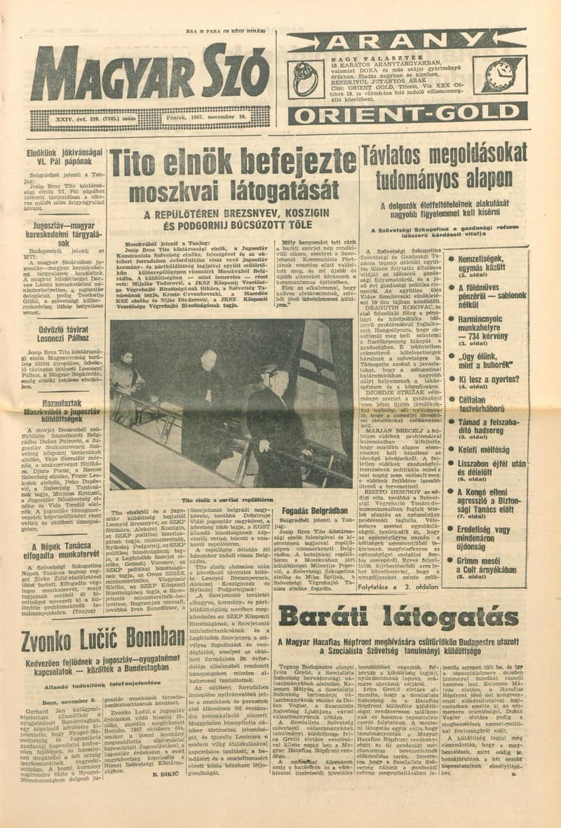 Magyar Szó, 24. évf. 1967. november 10. 310. sz. 1–16. oldal